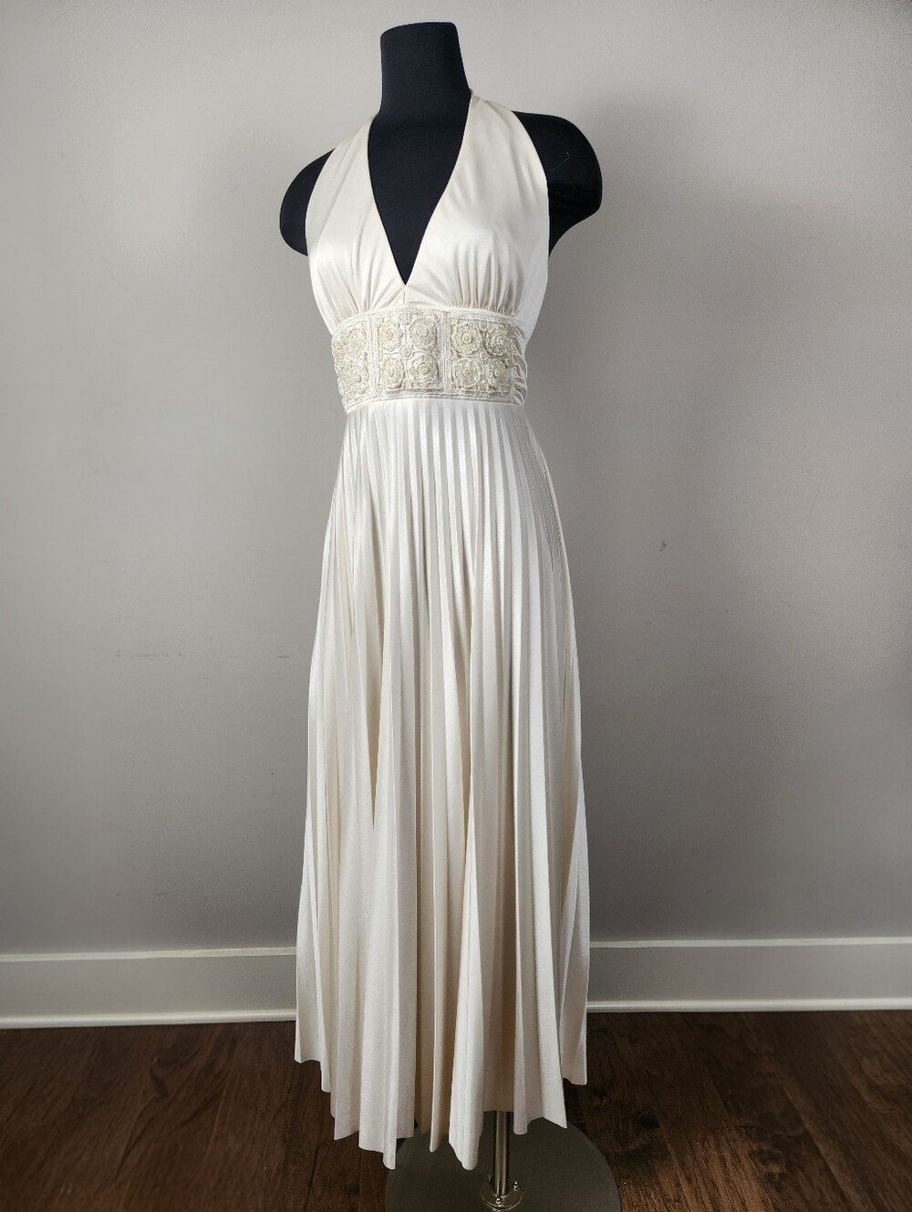 BETSY & ADAM Ivory Halter Embellished Waist Maxi Dress
